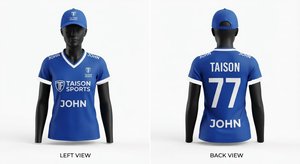Maillot de cricket pour homme, bleu royal, en polyester tricoté, col en V, personnalisé par sublimation, 140g, Premium TAISON SPORTS, respirant, manches courtes - Product Image 1