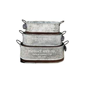 Jardinières ovales galvanisées avec poignées métalliques pour la décoration de la maison et du jardin, pots et jardinières à fleurs - Product Image 1