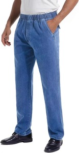 Jean en denim extensible tricoté pour homme, grande taille, coupe droite, style urbain, délavé léger, tendance, durable, décontracté, pour le printemps - Product Image 6