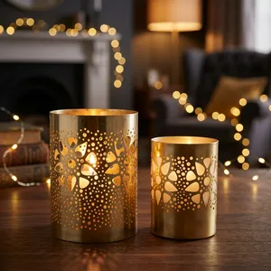 เทียนหอมทรงกระบอกทองเหลืองลายฉลุดอกไม้สำหรับตกแต่งบ้าน - Product Image 6