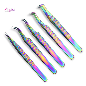 Pinzas para Extensiones de Pestañas de Acero Japonés, Suministro de Pestañas, Compra al por Mayor de Pinzas para Pestañas, Juego de 4 con Punta de Diamante y Agarre Blanco Dorado - Product Image 4