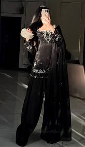 ดีไซน์ใหม่มาแรง ชุดผ้าซาตินธรรมชาติ*เสื้อและกางเกงปาลาซโซและผ้าคลุมไหล่ พร้อมสวมใส่ - Product Image 2