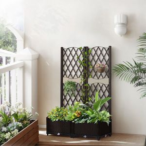 Free Standing Wicker Trellis Planter Box Outdoor Raised Garden Bed with Drainage Holes for Vine Climbing - Product Image 2