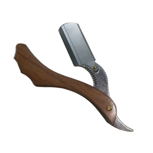 Rasoir droit à lame unique Azicon International, design classique, manche en bois, finition soignée, acier inoxydable, pliable - Product Image 5