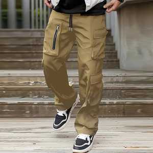 Pantalon cargo ample et uni pour homme, taille élastique, plusieurs poches, décontracté, respirant, en toile mi-lourde, pour l'automne - Product Image 2