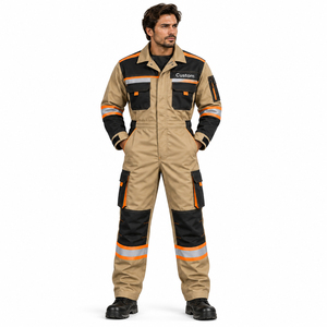 Cotton Blend Mechanic Jumpsuit With <b>Zipper</b> Front Mens <b>Heavy</b> <b>Duty</b> Work Coveralls Long Sleeve Utility Work Jumpsuit With Multiple - Product Image 1