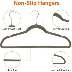 Lot de 50 cintres fins gris/argentés en velours et tissu, antidérapants pour costumes - Product Image 2