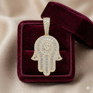 10K <b>Solid</b> <b>Gold</b> Rhodium Plated Iced Hamsa Hand Judaism Religious <b>Pendants</b> Moissanite Hiphop Emotion Protection Amulet Charms Gift - Product Image 4