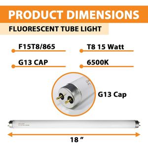 Tubo Fluorescente T8 de 18 Pulgadas, 15 Vatios, Ahorro de Energía, Compatible con Sylvania para GE F15/D, 6500K, Luz Diurna, Base G13 Bi-Pin, Paquete de 6 - Product Image 3