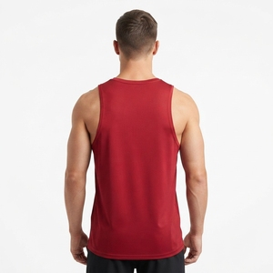 <b>Red</b> Men's Sleeveless <b>Tank</b> <b>Top</b> O-Neck Solid Color Quick Dry Polyester Casual Wear Knitted Front Logo Print - Product Image 4