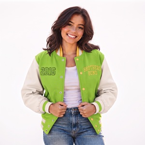 lime green aesthetic <b>womens</b> club jacket vibrant tone streetwear wool <b>coat</b> custom patch design wholesale winter varsity outerwear - Product Image 1