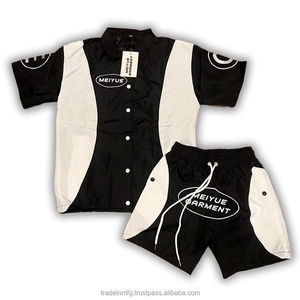 Logo personnalisé bouton coupe-vent chemise en polyester léger décontracté course été survêtement t-shirt jogging ensemble court teint uni - Product Image 4