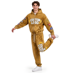 Conjunto de Sudadera con Capucha y Pantalones de Chándal de Algodón con Lavado Ácido para Hombre, Estilo Oversize, Grueso, con Cremallera Completa, Ropa Urbana Casual - Product Image 2