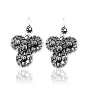 Boucles d'oreilles clous florales en argent sterling 925 oxydé, faites à la main, style bohème vintage, bijoux de déclaration, certifiées, cadeau pour fête - Product Image 2