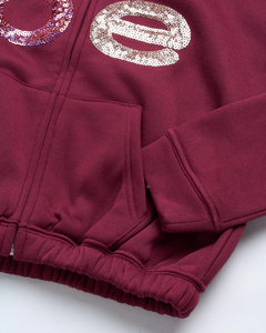 Winter Hooded <b>Rhinestone</b> Tracksuit Custom Embroidery Zipper <b>Jacket</b> Sweatpants Crystals Jogger 2 Pcs Sets - Product Image 3