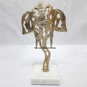 Statue d'éléphant antique dorée sur socle en marbre, sculpture personnalisée, élégante décoration de table pour la maison ou le bureau - Product Image 1