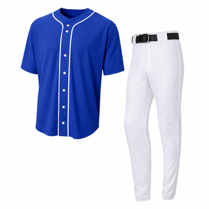 Ensemble uniforme de baseball personnalisable pour homme – Maillot bleu roi, pantalon blanc, manches courtes, boutonnage frontal, 100 % polyester, écologique - Product Image 5