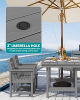 Ensemble de salle à manger moderne pour patio, table rectangulaire en HDPE 5 pièces avec trou pour parasol et 4 chaises, gris
