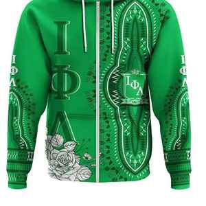 Sweat à capuche zippé Iota Phi Lambda Sorority vert émeraude avec motif Dashiki Rose, sweat-shirt personnalisé à fermeture éclair intégrale unisexe, sweat à capuche africain - Product Image 5