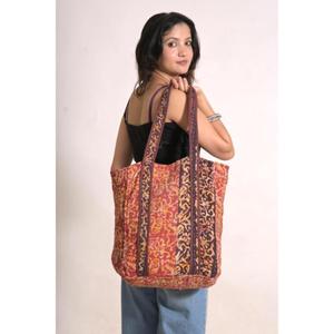 Bolsa de Compras Reutilizable de Algodón Kantha Vintage con Estampado Floral, Bolsa de Hombro para el Mercado, 3L+, Unisex - Product Image 1