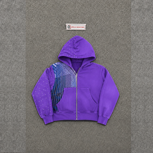 Sudadera con capucha morada transpirable con cremallera, diseño streetwear, estampado por sublimación, manga regular, tela French Terry, moda urbana contemporánea. - Product Image 5