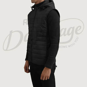 Chaleco Acolchado Premium para Hombre, Negro, Sin Mangas, con Capucha, para Invierno, Cálido, Ajustado, con Relleno - Product Image 4