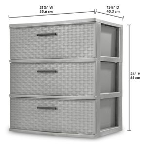 2-Pack Gray Plastic Storage Drawers & <b>Carts</b> 3-Drawer Wide Weave Tower with <b>Pull</b> Handles - Product Image 3