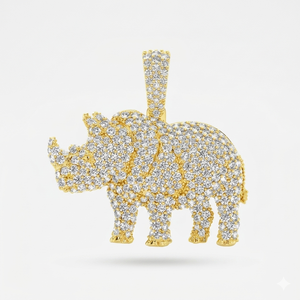 Pendentifs et breloques unisexes en argent 925 plaqué or, style Hip Hop, personnalisés, tendance, motif animaux, rhinocéros glacé, avec diamants de laboratoire, pour fêtes - Product Image 1