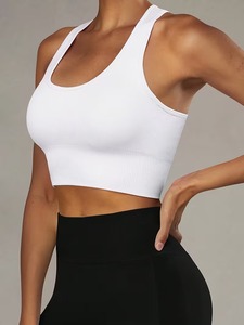 High Elasticity Running Sports Bra | Women's Scoop Neck Seamless Gym Crop Cami | Ribbed <b>Underbust</b> Band Athletic Sportswear - Product Image 1