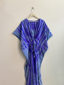 Lot Of Vintage Silk Tie-Dye <b>Kaftan</b> <b>Maxi</b> Casual Dresses in Printed Crepe Silk - Product Image 4