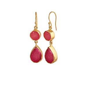 ต่างหูแบบเกี่ยวห้อยสไตล์โบฮีเมียนสีชมพูทำด้วยมือชุดคอลเลตชุบทองอัญมณีดีไซน์โดดเด่น - Product Image 2