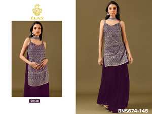 Fournisseur de costumes Sharara en soie Georgette de qualité supérieure, à la mode, avec broderies en fil et Jari, et travail de broderie à sequins, de Surat. - Product Image 3