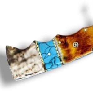 Couteaux de chasse en acier Damas faits à la main avec manche en os décoratif et lame fixe courbée pour le camping en plein air et les collectionneurs - Product Image 4