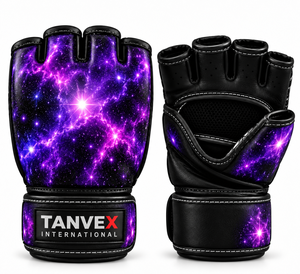 Guantes de MMA TANVEX INTERNATIONAL de Cuero, Medios Dedos, con Cierre, Transpirables, Elásticos, Unisex, Negros con Estampado de León Dorado, para Artes Marciales - Product Image 5