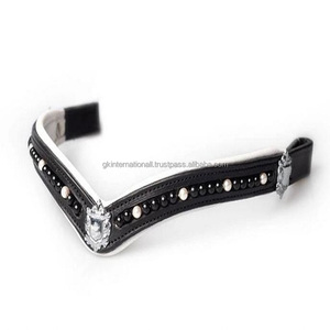 Bandes de front de cheval en cuir véritable sur mesure avec perle et bande de front de bride de rembourrage blanc pour chevaux - Product Image 1