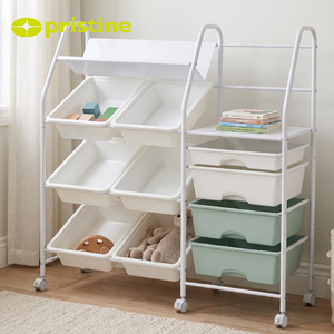 Multifunctional 6-Layer Storage Cart with Plastic Bins <b>Rolling</b> Organizer for Toys and Sundries Minimalist Design - Product Image 4