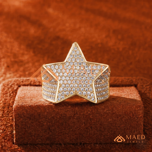 18K Gold Plated Star Iced Out <b>Ring</b> | Bold 5-Point Star Medallion | Yellow Gold Hip Hop Statement Band <b>for</b> <b>Men</b> - Product Image 1