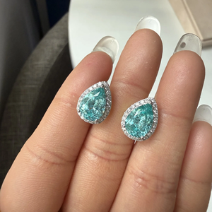 Women's White Gold Pear Cut Fancy <b>Blue</b> Diamond <b>Earrings</b> IGI Certified Luxury <b>Studs</b> - Product Image 1
