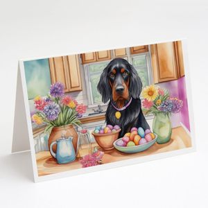 Whimsical Easter Gordon Setter Tarjetas de felicitación Paquete de 8 A7 Tamaño 5x7 Tarjetas de notas en blanco con sobres para escritura de notas decorativas - Product Image 1