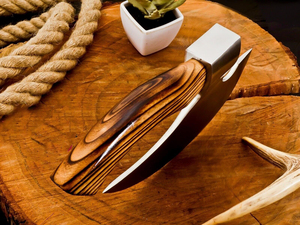 Cuchillo para cortar pizza Ulu, hoja de acero al carbono, mango de madera, forma de punta caída, hecho a mano, herramienta para exteriores, Timber Steel Enterprises, 3 años de garantía - Product Image 4