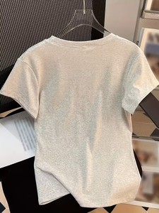 Camiseta de Cuello Redondo para Mujer, Color Sólido, con Logotipo, Ligera y Cómoda, Antiarrugas, para Primavera/Verano, Casual y Deportiva - Product Image 4