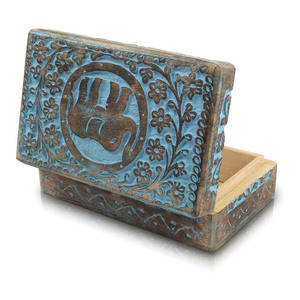 Boîte décorative en bois écologique Boîte de rangement souvenir en bois de manguier bleu antique Boîte design sculptée éléphant à bas prix - Product Image 2