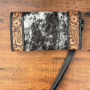 2024 venta al por mayor personalizado mano Tooled cuero embrague monedero occidental de alta calidad de cuero de vaca Floral tarjetero para mujer - Product Image 2