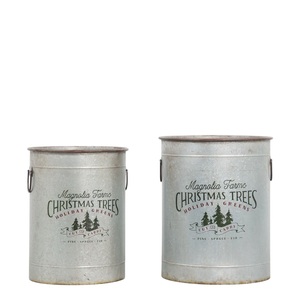 Magnolia <b>Farms</b> Metal Christmas Tree Bucket <b>Set</b> Round Vintage Holiday Greens Decorative Planter Durable - Product Image 1