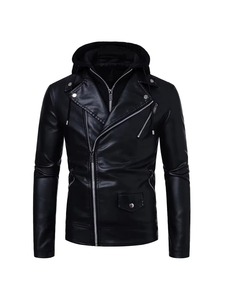 Chaqueta de Motociclista de Cuero PU con Capucha para Hombre, Corte Ajustado, Resistente al Viento, con Cierre - Product Image 1
