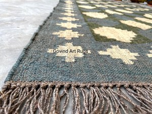 Tapis Kilim Géométrique Fait Main Govind Art, Rectangulaire, en Laine Écologique, Tufté à la Main, Poil Moyen, pour Salon, Inde, avec Support en Latex - Product Image 5
