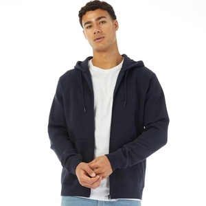 Sweat-shirt à capuche premium pour hommes, style streetwear, avec logo personnalisé, en coton épais, vente en gros, bleu marine, à fermeture éclair, coupe classique - Product Image 3