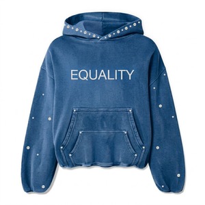 Sudadera con capucha OEM personalizada extragrande con pedrería, lavado ácido, de forro polar grueso estilo vintage, proveedor mayorista directo de fábrica - Product Image 5