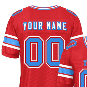 Maillot de football américain personnalisé en mesh rouge sublimé pour homme, col en V, manches courtes, respirant, anti-humidité, nom et numéro de l'équipe - Product Image 3