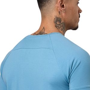 Camiseta de cuello redondo para hombre, color azul cielo, manga corta, ligera, transpirable, para entrenamiento, correr, fitness, gimnasio, ropa deportiva - Product Image 5